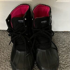 Sperry Black Boots with Pink Lining Size 6M